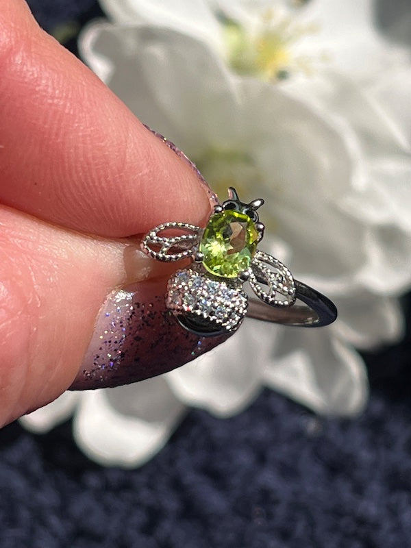 Sterling silver peridot bee ring