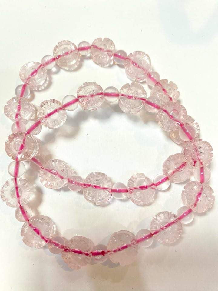 Bracelet, Rose Quartz Flower beads with small round spacer beads