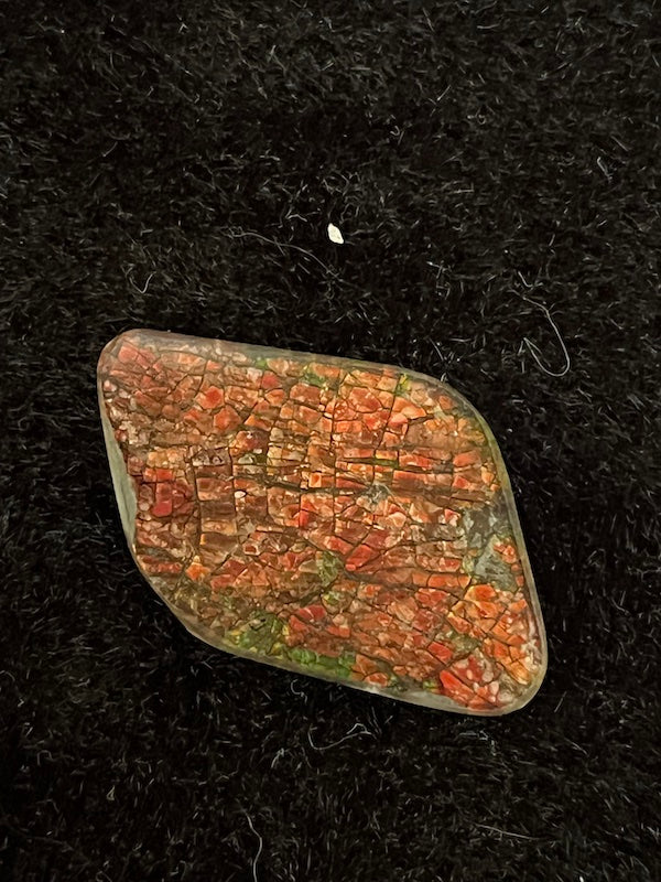 Ammolite Cab, freeform, 28 x 19 mm, diamond shape
