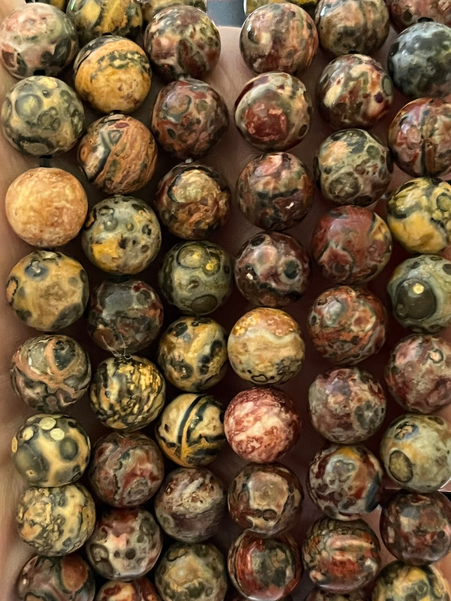 Bracelet, Leopard Jasper, super colourful 8.5mm beads