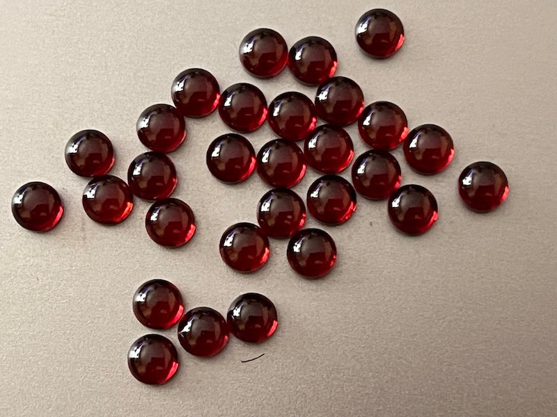 Cubic Zirconia Garnet Red Round Cabochons, dome with flat back - Various Sizes (5pc)