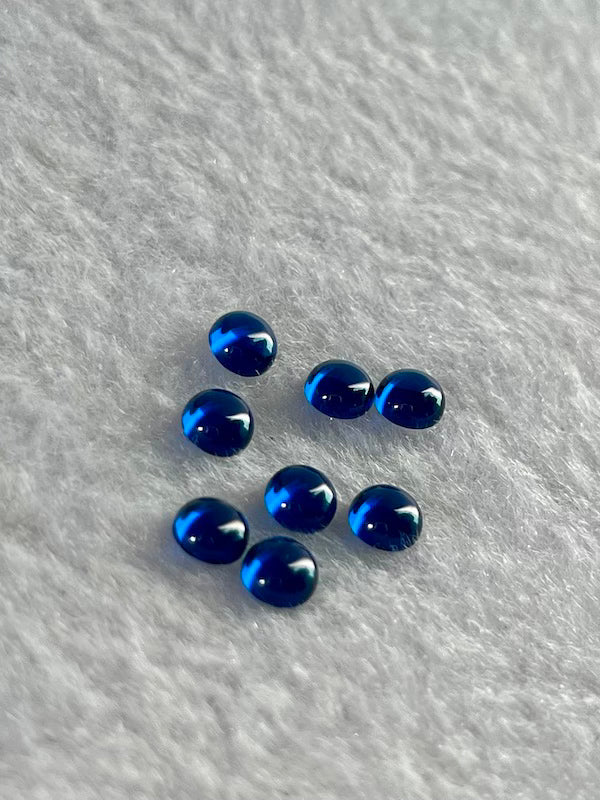 Spinel Dark Blue Sapphire Round Lab created Cabochons, dome with flat back, 5pk