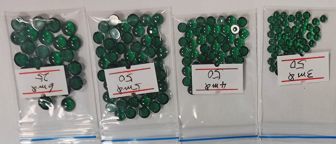 Nano Emerald Green Round Cabochons, dome with flat back, fireable - Various Sizes (5pc)