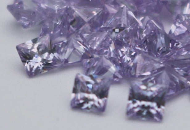 Cubic Zirconia Purple Lavender Faceted Square - Various Sizes