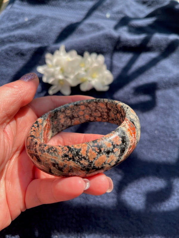 Beautiful big Bangle, snowflake obsidian, Size 58.