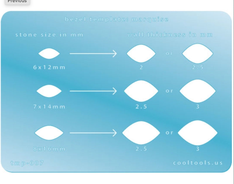 Bezel Template Marquise gemstone bezel creation, 6x12, 7x14, 8x16mm stones