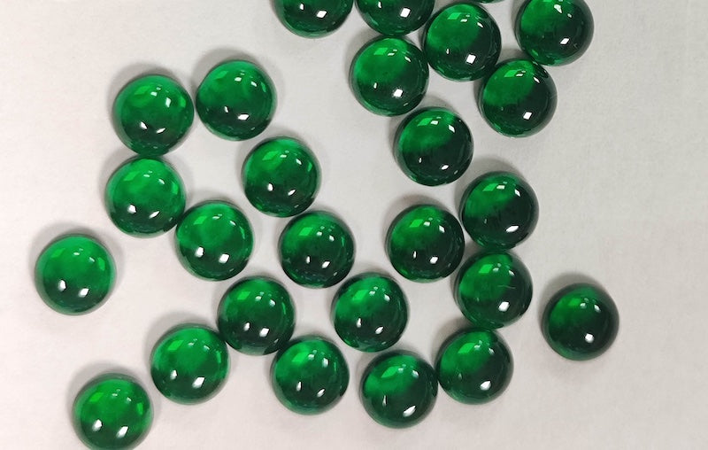 Nano Emerald Green Round Cabochons, dome with flat back, fireable - Various Sizes (5pc)