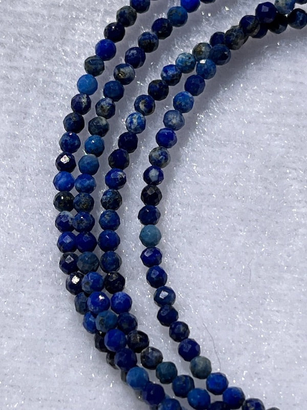 Bracelet, round faceted 3mm lapis lazuli beads, with magnetic clasp, 4 laps