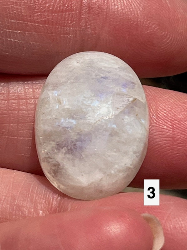 Moonstone, cabochons white with blue flash