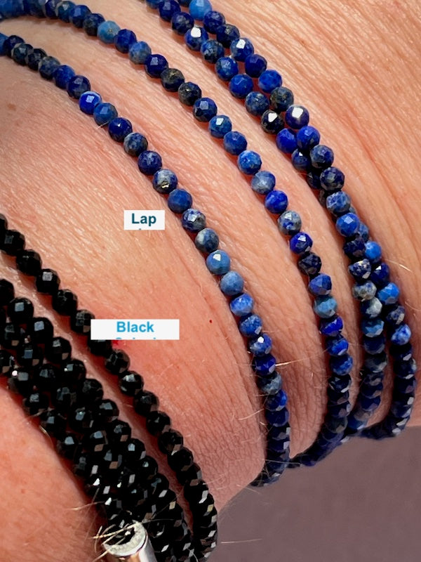 Bracelet, Faceted delicate black Spinel beads, with magnetic clasp, 4 laps