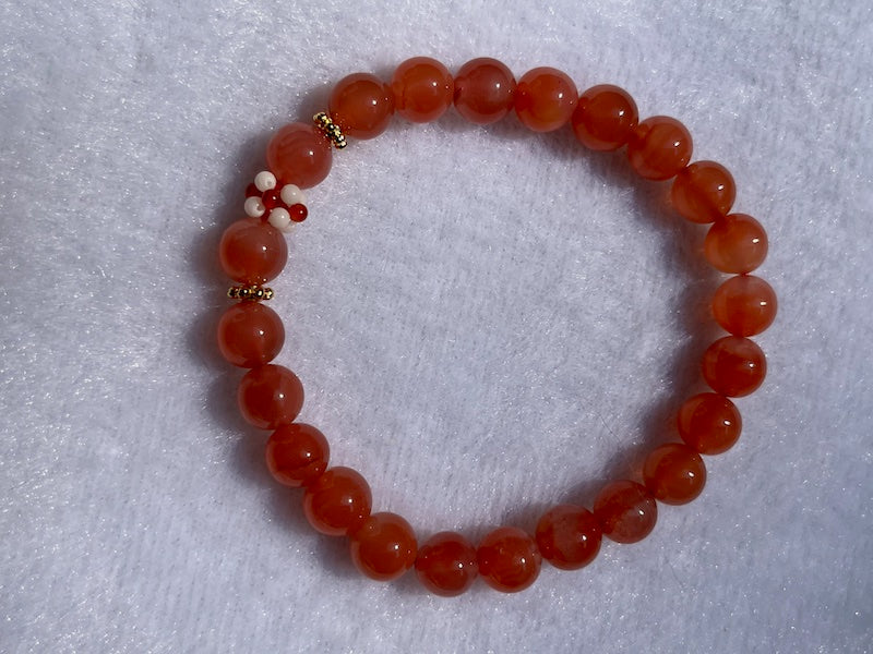 Bracelet YanYuan Agate in brilliant pink orange, 8mm perfect beads