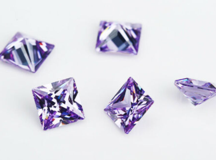 Cubic Zirconia Purple Lavender Faceted Square - Various Sizes