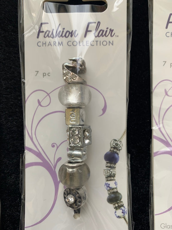 Bead, glass & metal big hole bling beads, silver