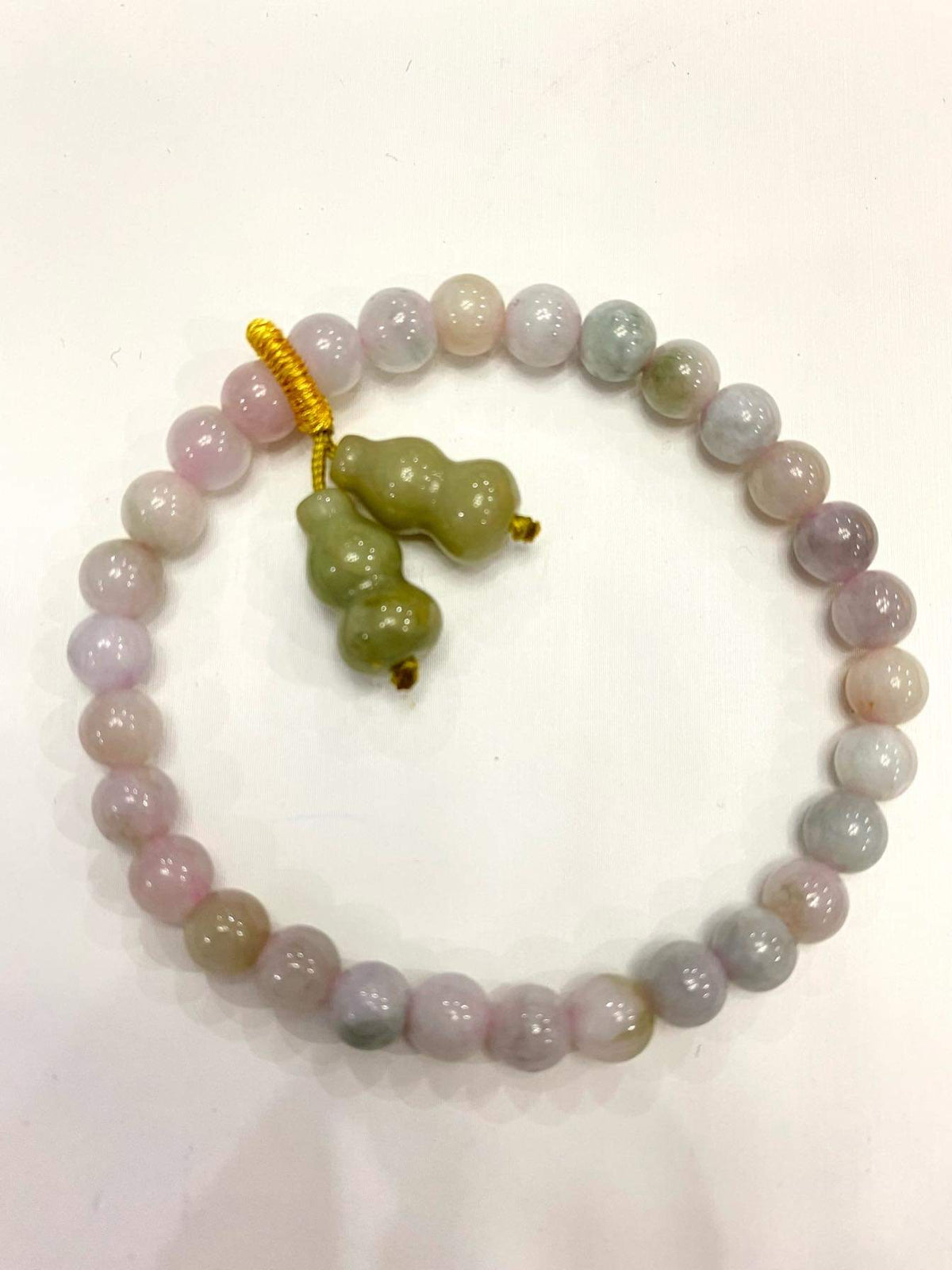 Bracelet, Blue water Grey Jade with 2 hulu (lucky gourd)