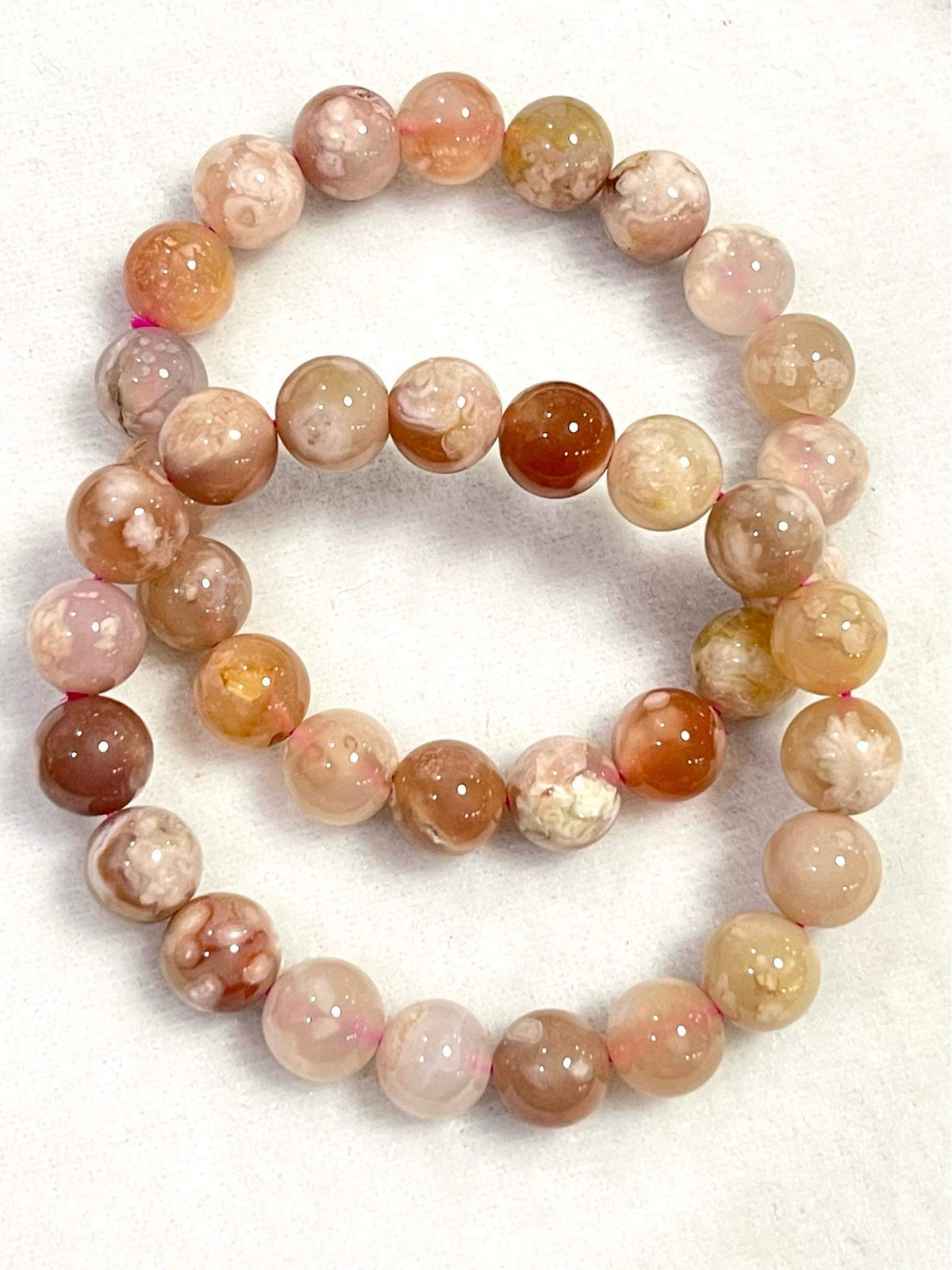 Bracelet, Flower Agate, 11 mm round beads.