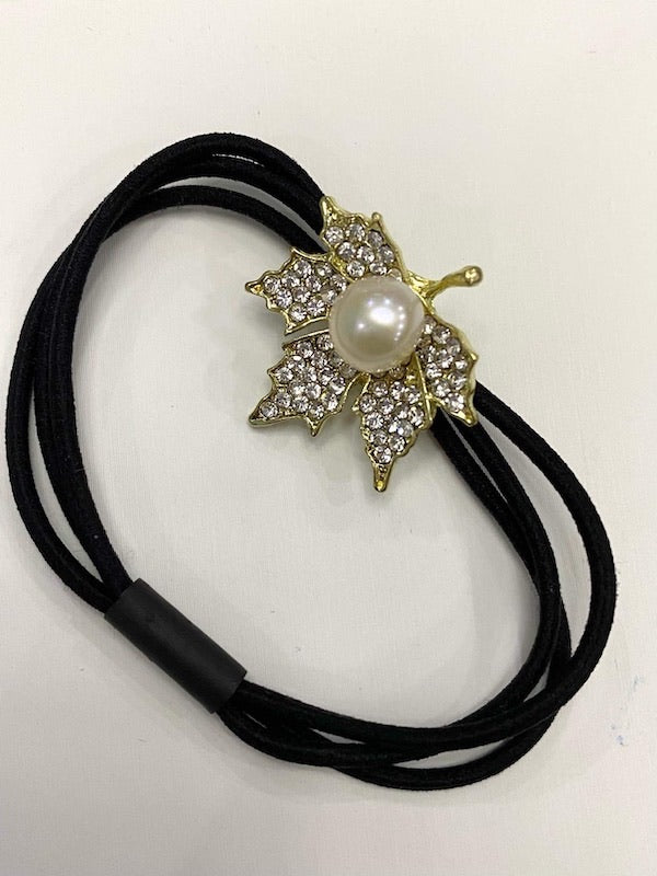Hair Tie, Maple leave cz&#39;s with real pearl
