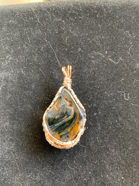 Petersite Pendant, wire wrapped pendant, Bronze and fine silver.