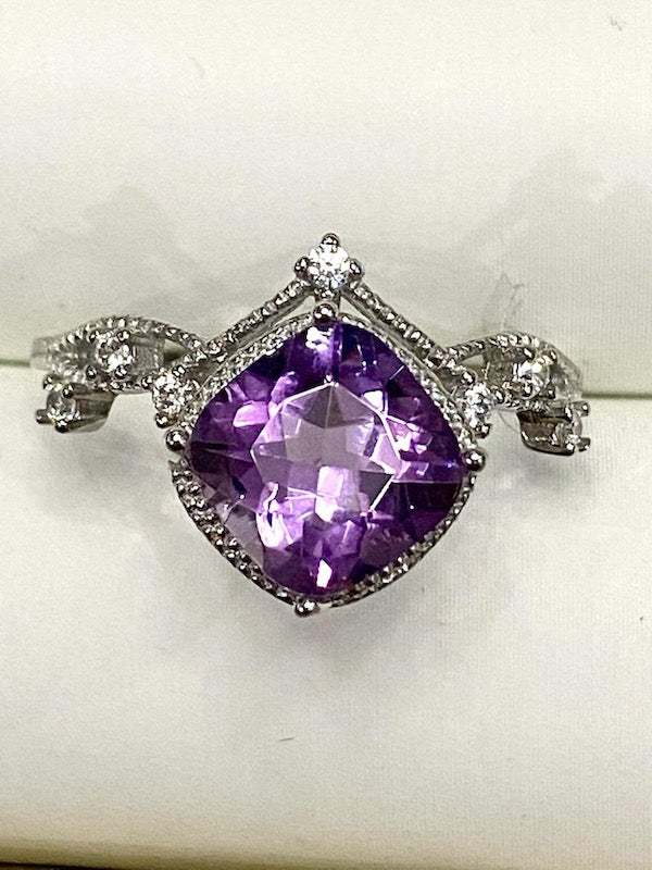 Ring, Huge Amethyst set in Silver adjustable band