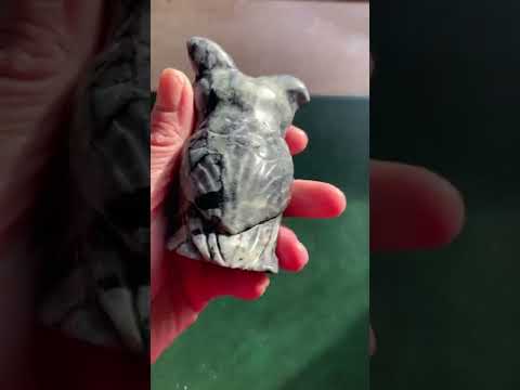 Spider Web Jasper Owl carving. Large 4" owl