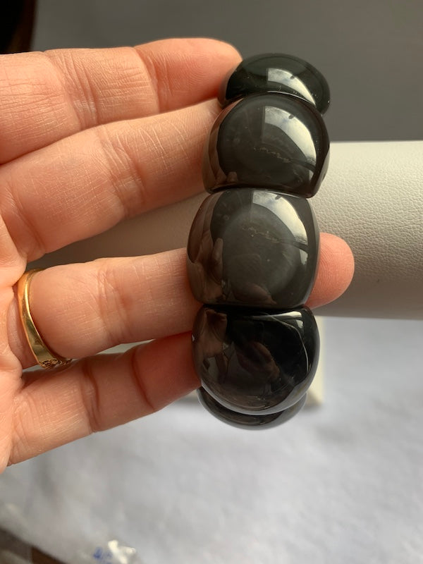 Bracelet, Rainbow Obsidian eye, large bangle bracelet