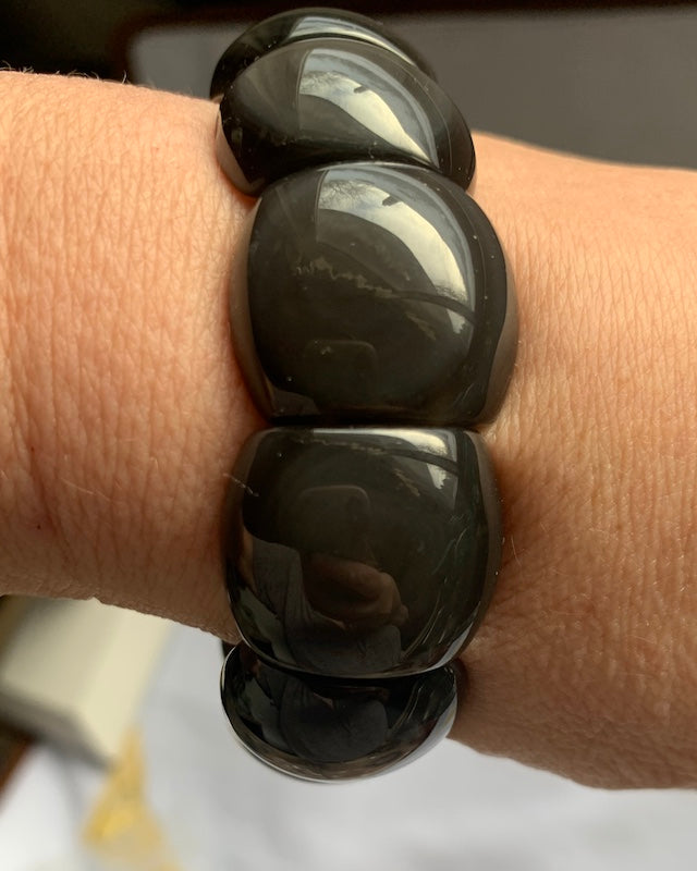 Bracelet, Rainbow Obsidian eye, large bangle bracelet