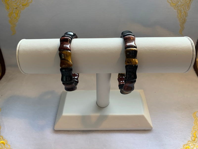 Bracelet, Tiger eye, mixed colour, bamboo shape beads