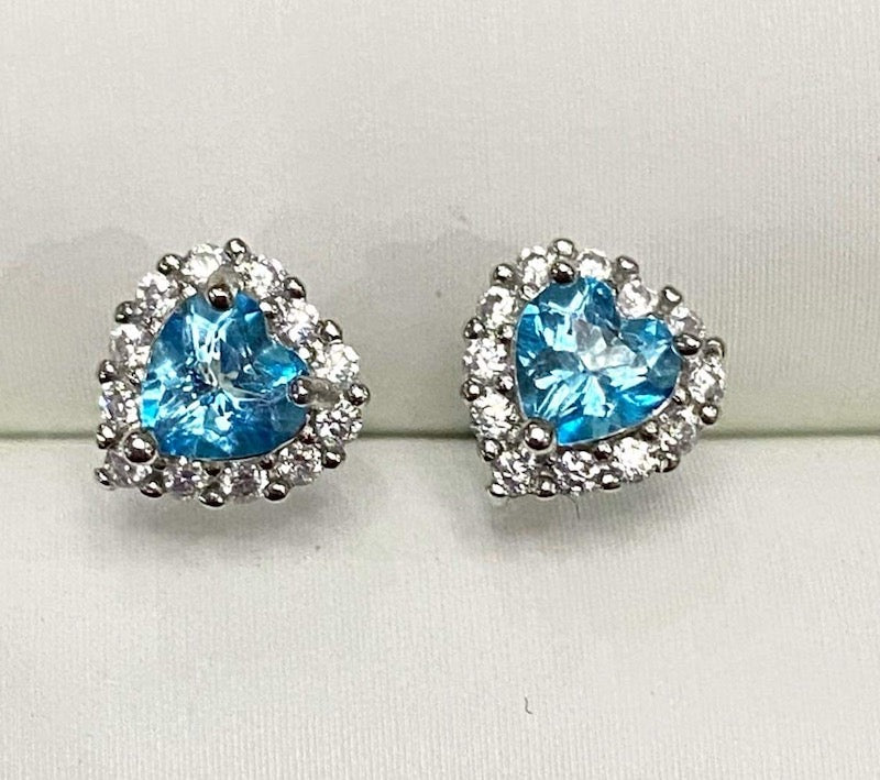 Earrings, Genuine heart topaz &amp; cz  sterling silver studs